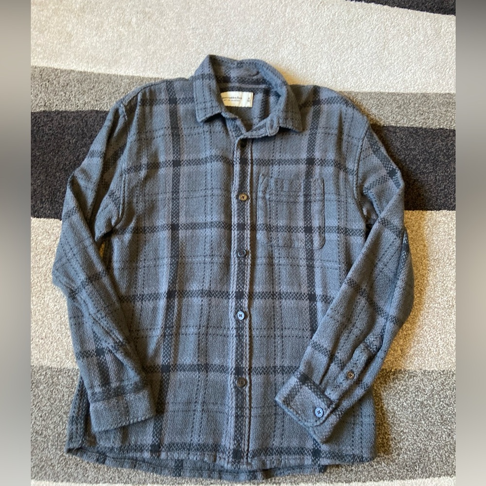 Abercrombie & Fitch Oversized Soft A&F Collection Flannel Gray/Black Sz  M